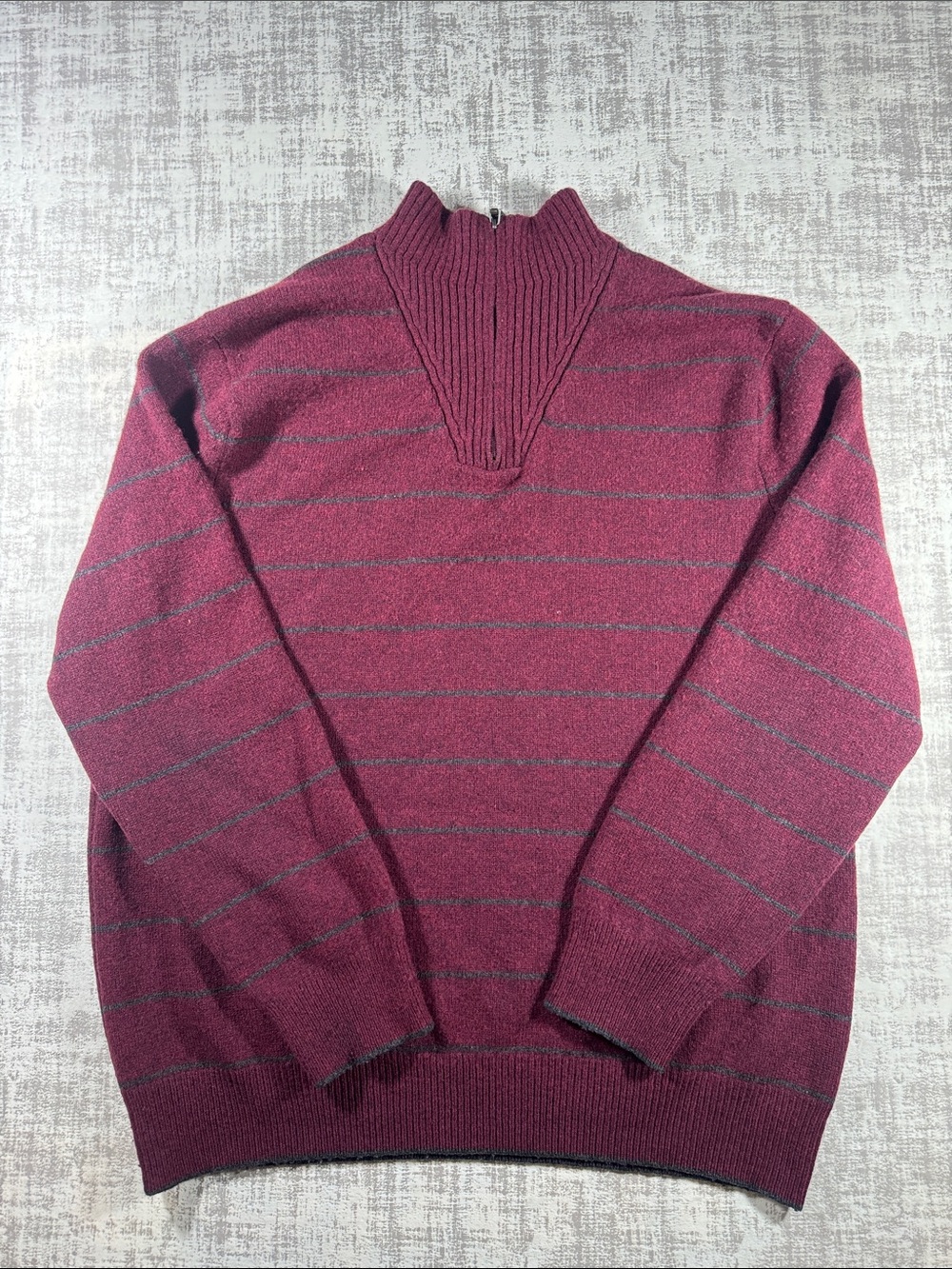 Hudson North Men's Burgundy Zip-Neck Striped Sweater “LAMBSWOOL” sz XL 26X23PTP